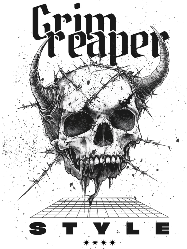 Skull surrounded by some spikes with horns design