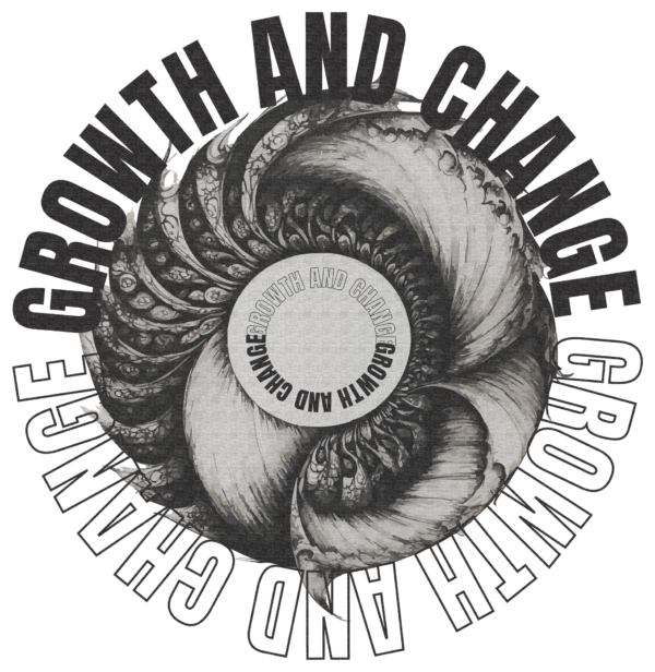 Tribal circular surrounded by a phrase in black and white design