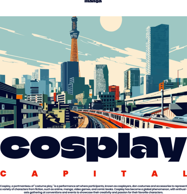 Typical city faded with a phrase about anime design