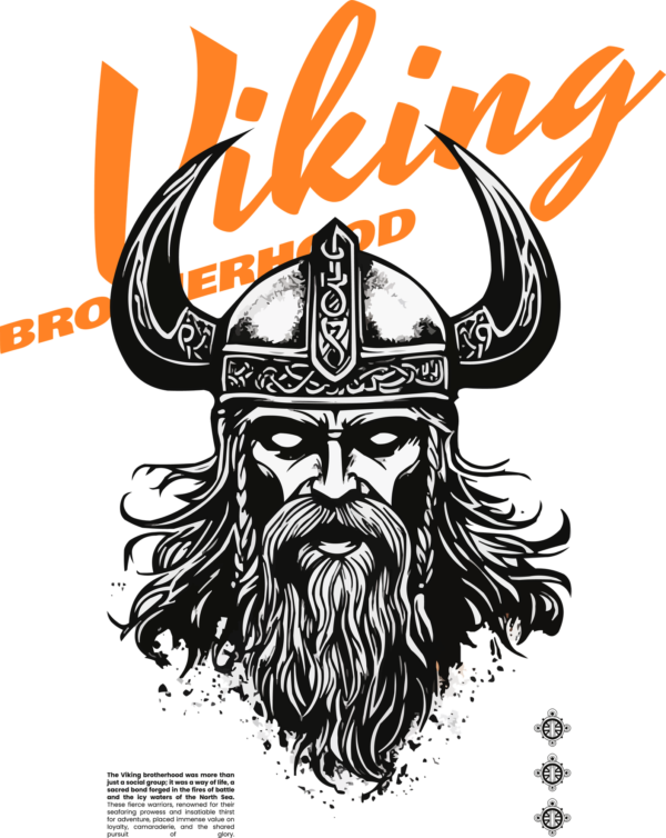 Viking with a long beard and a helmet decorated with a phrase design