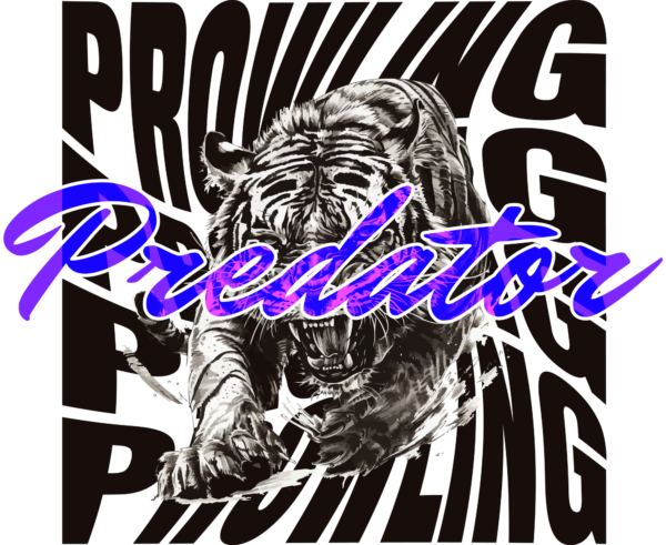 White and black tiger in attack mode with a phrase design