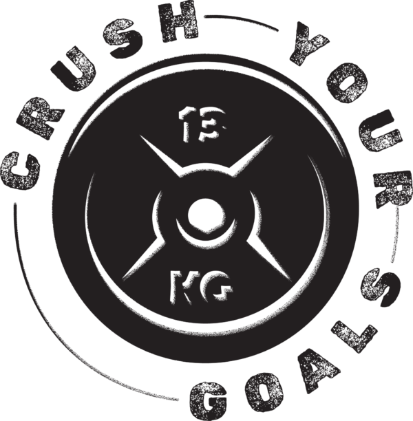 13kg weight plate surrounded by a phrase design