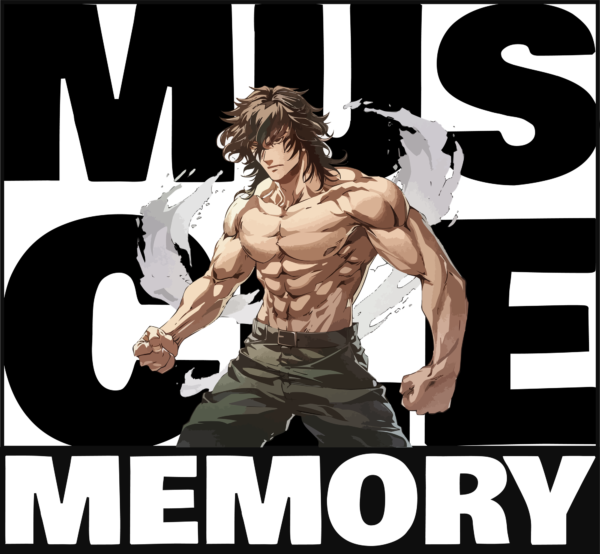 Anime character very strong overlayed on a gym phrase design