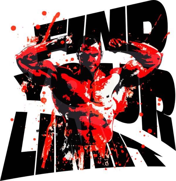 Bodybuilder showing his body over a phrase design