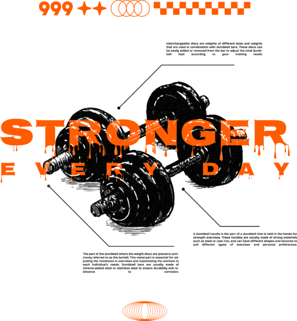 Dumbbell discs in black and white with a gym related phrase design