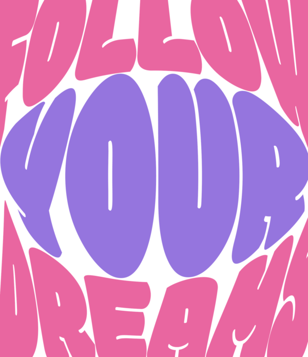 Girly phrase in a display font in purple and pink colors design