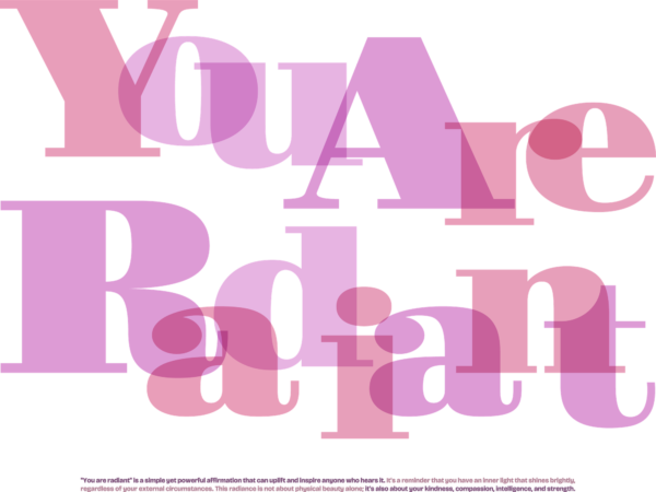 Girly phrase in pink with each letter in a different color design