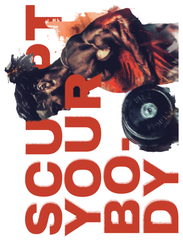 Grunge style illustration of an athlete lifting dumbbells design