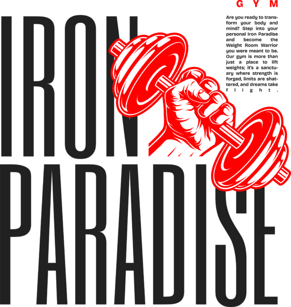 Hand holding a red dumbbell decorated with a gym phrase design