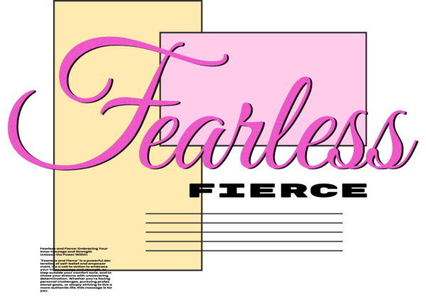 Handwritten phrase overlaid on yellow and pink rectangles design