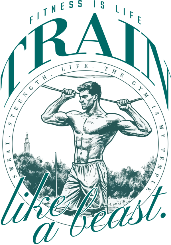 Illustration of a strong man inside a circle in vintage style decorated with a motivational quote design