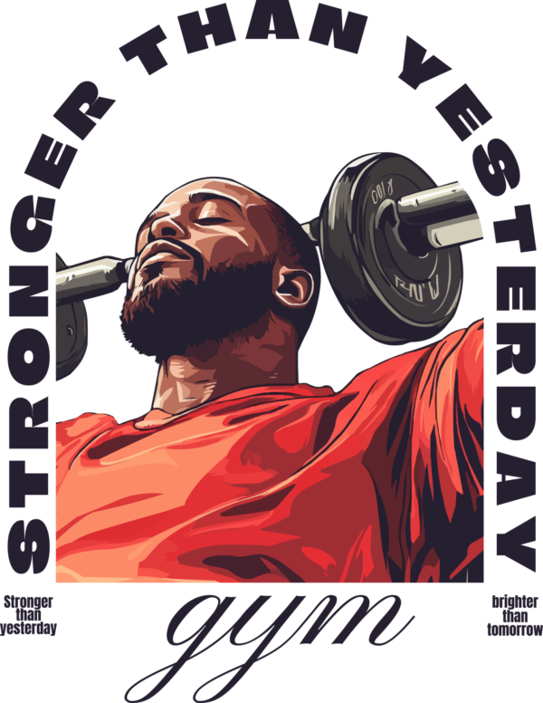 Man lifting dumbbells with a phrase in door effect design