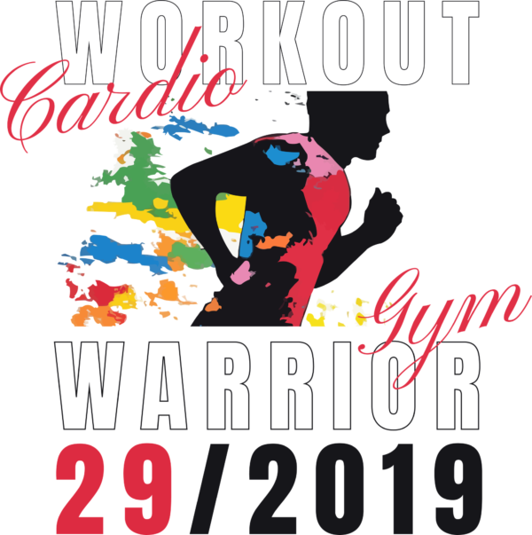 Man running in a colorful style decorated with a gym phrase design