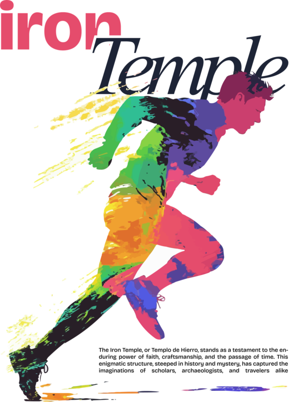Person running with a variation of colors overlaid on a gym phrase design