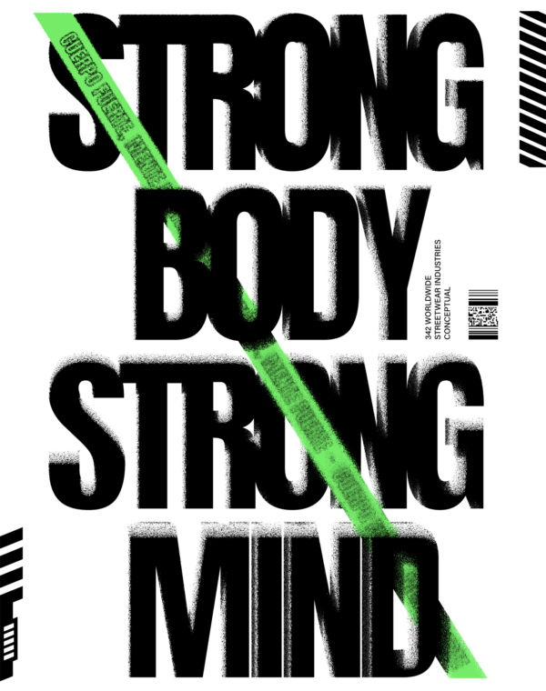 Phrase about gym in black color with distressed effect design