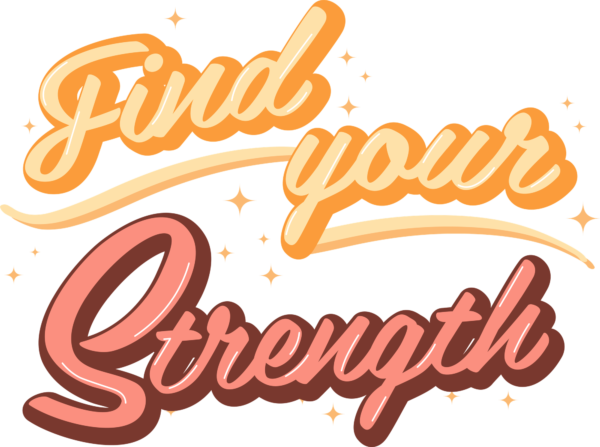 Phrase in a handwritten font with outline and particles around design