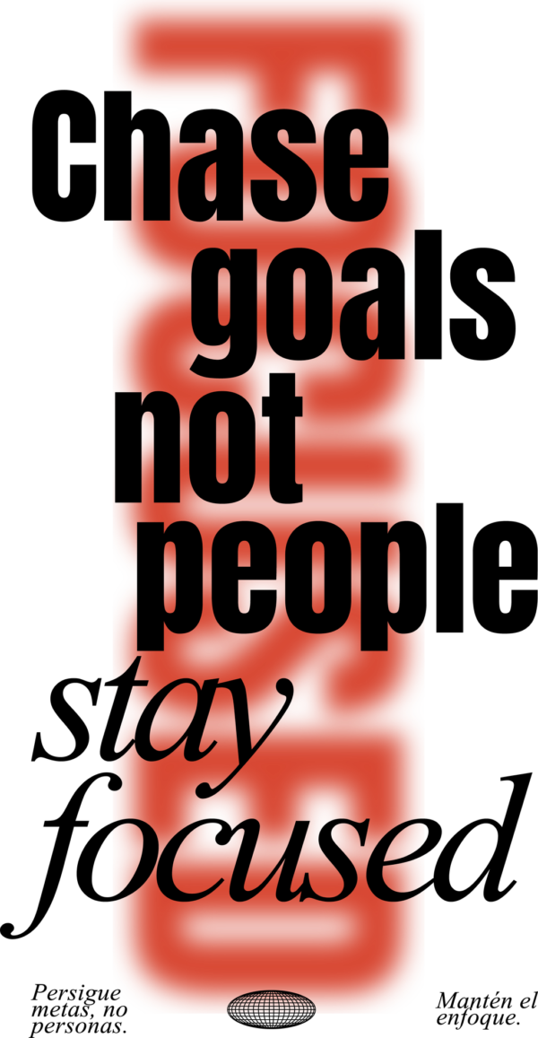 Phrase in vertical format with a blurred word in orange color design