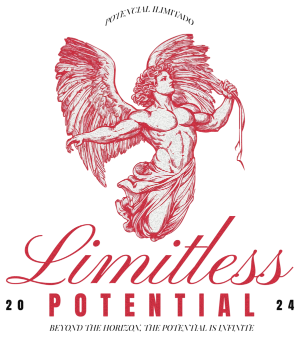 Very strong angel in a red tone with a motivational phrase design