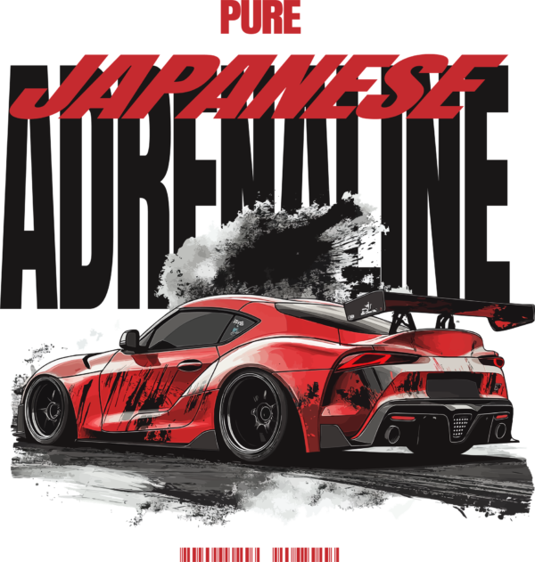 A custom sports car on the asphalt with a related phrase design