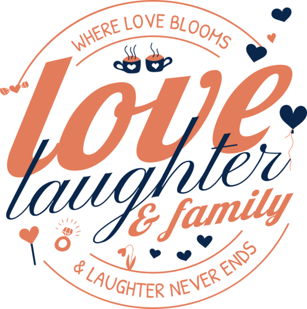 A familiar phrase in orange and blue tones and in a circular format design