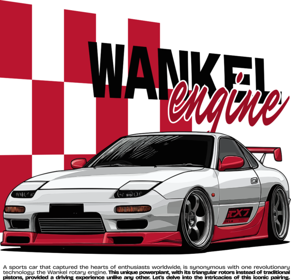 A tuned car in a semi lateral perspective in white and red tone design