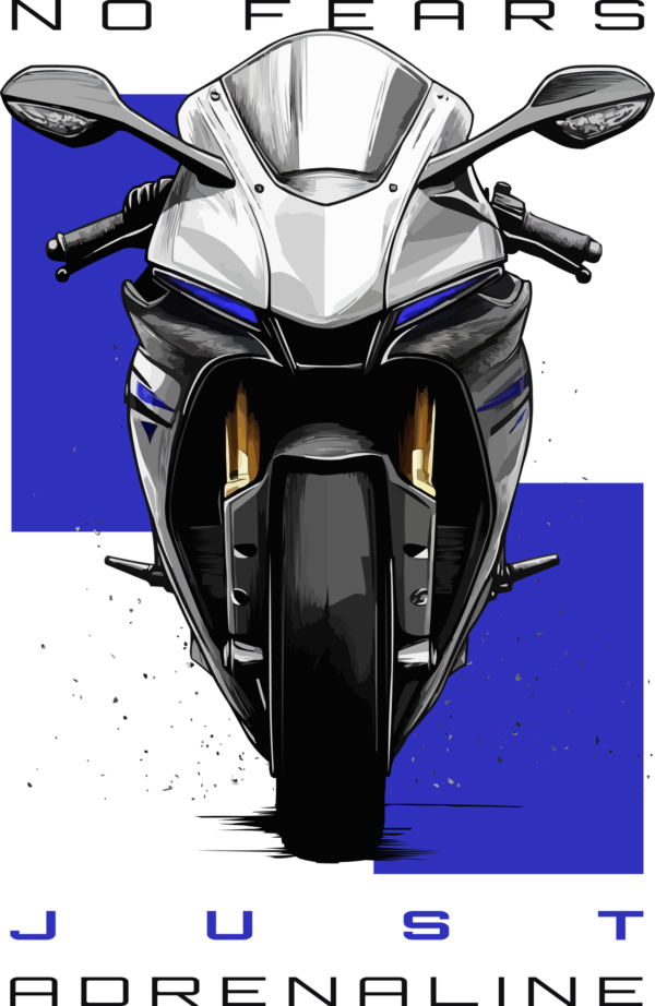 Motorcycle in frontal view with purple squares design