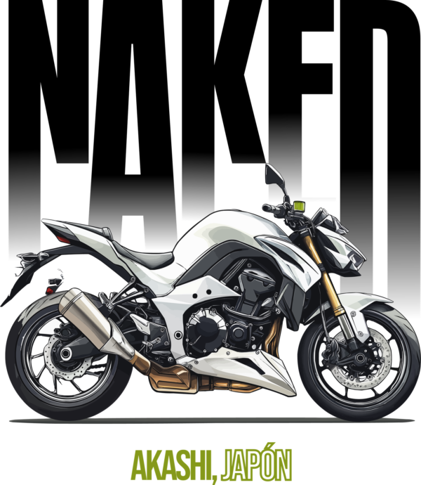 Naked motorcycle in lateral perspective over text and infinite background design