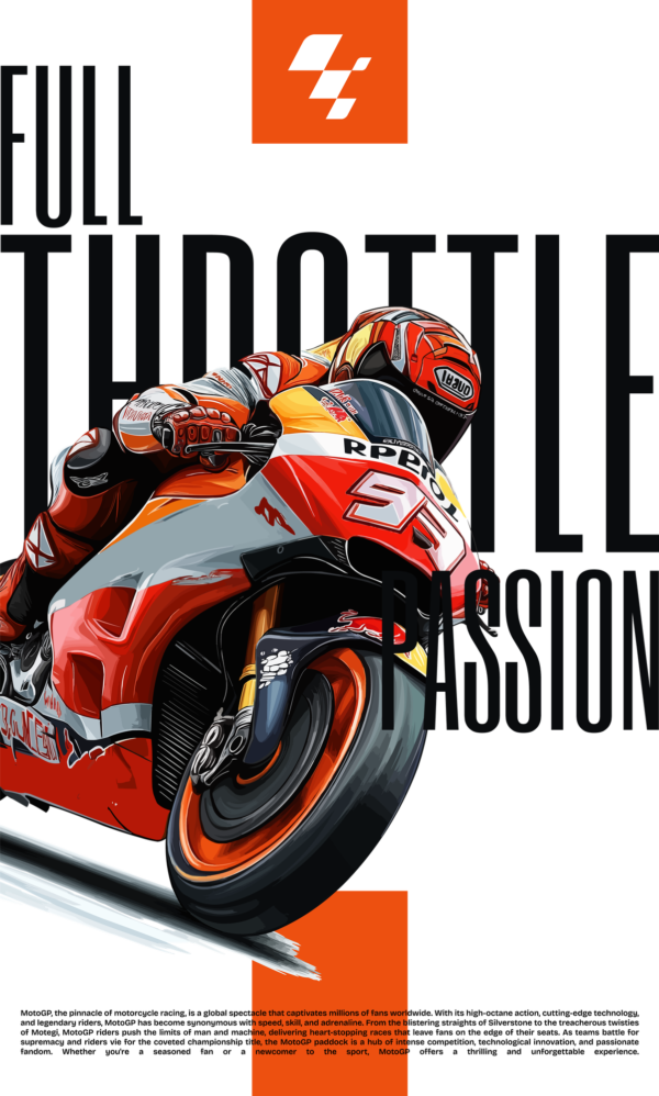 Race super sport bike with a rider and an intertwined phrase design