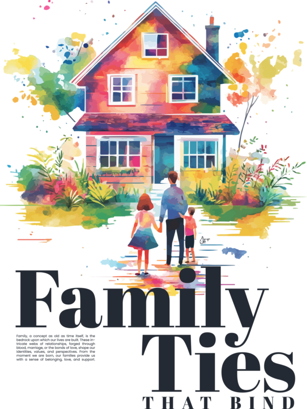 Small family watching their colorful home design