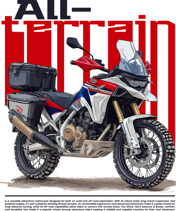 Sport and adventure motorcycle with variable phrase in white black and red design