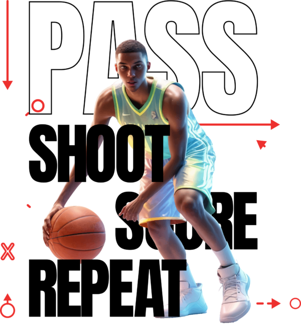 A 3d illustration with basketball tactical elements and a phrase design