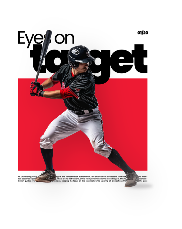 A design of a baseball player about to bat on a red background design