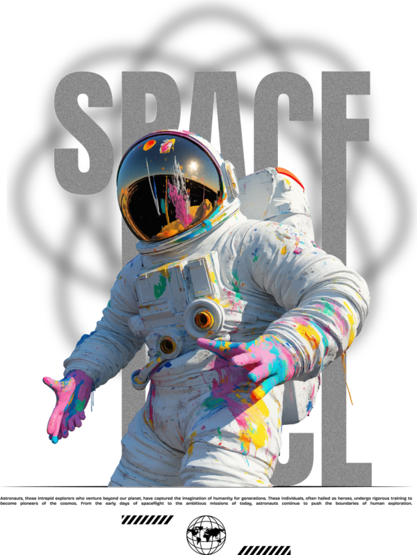 A paint stained astronaut with a phrase related to blur effect design