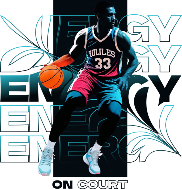 Basketball player design on gradient background in black and blue tones design