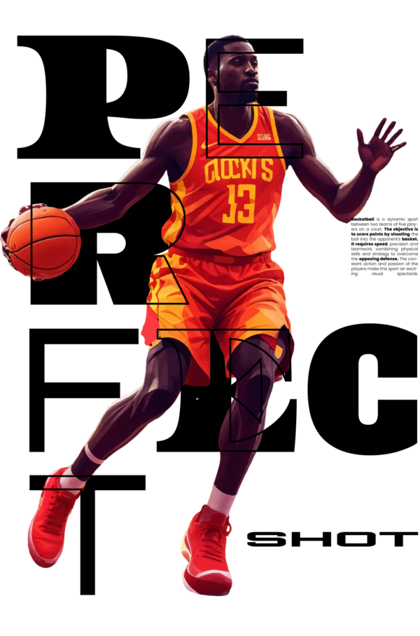 Basketball player intertwined with variable effect phrase design