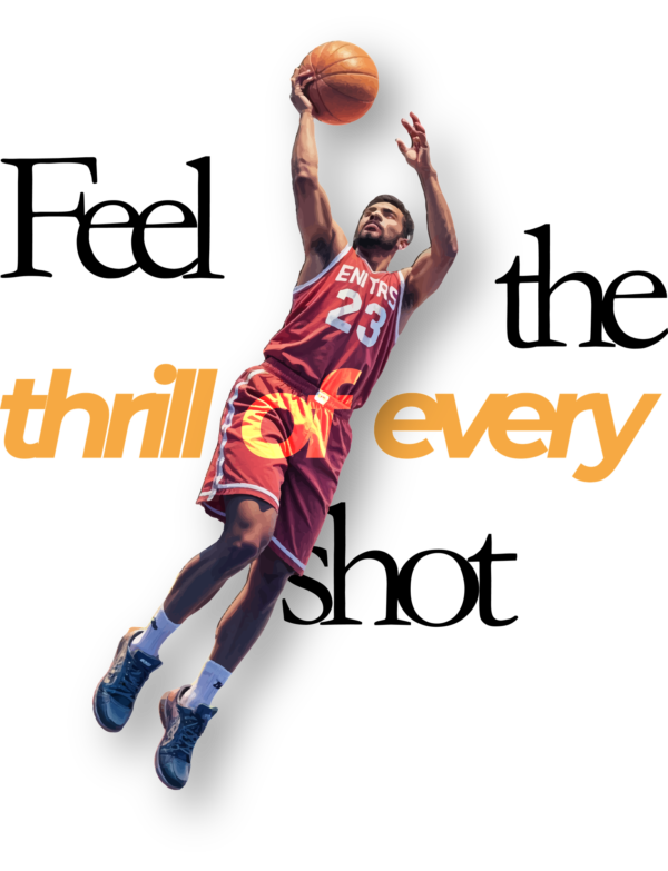 Basketball player shooting text phrase double exposure design
