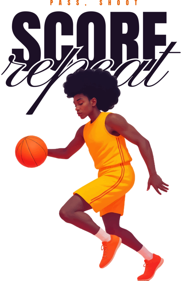 Basketball player with afro hairstyle playing with basketball design