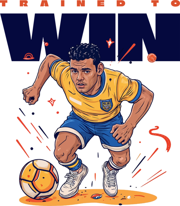 Soccer player in illustration style running with a ball design