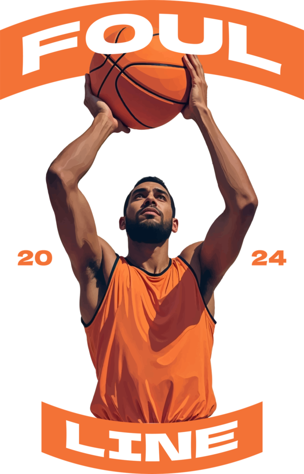 A basketball player throwing a basketball in frontal perspective design
