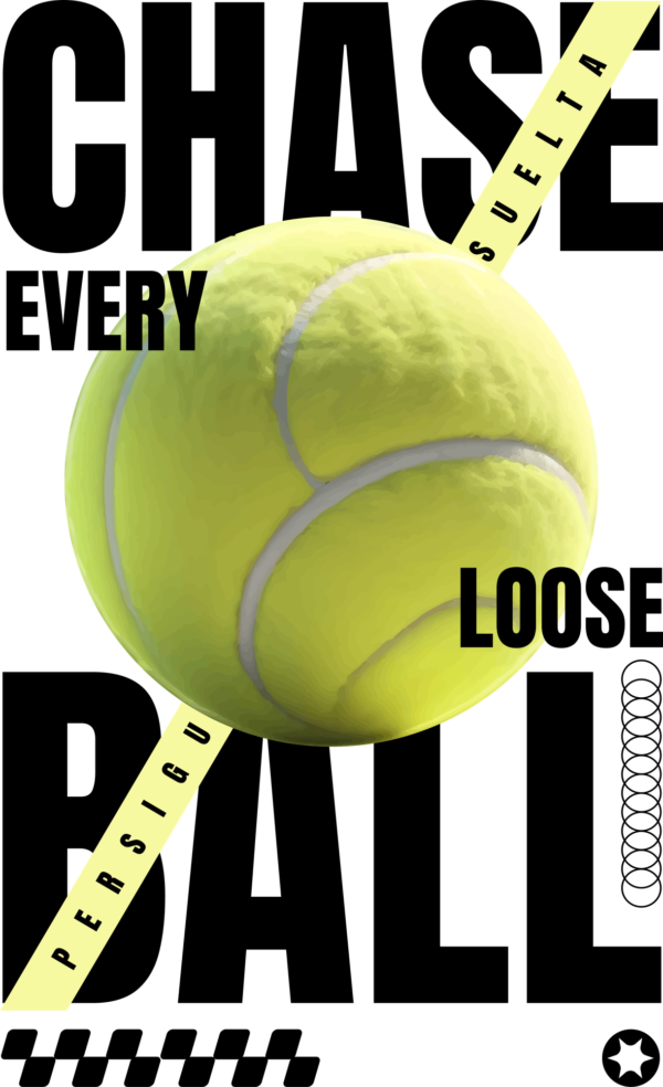 A design featuring a tennis ball intertwined with a phrase design