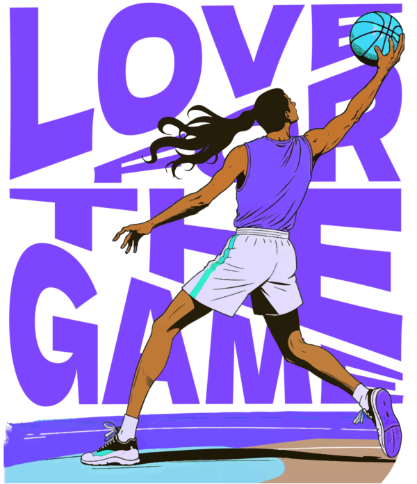 A design of a basketball boy catching a basketball design