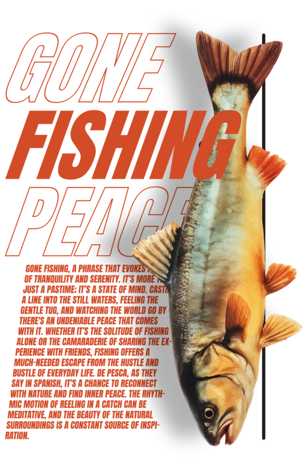A fish in 3d style vertical with a related phrase in orange tones design