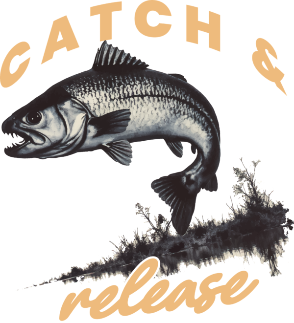 A fish in realistic style in black and white with a related phrase design