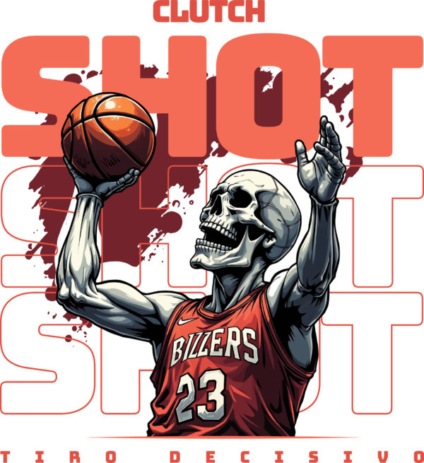 A skeleton with a basketball on a background with a related phrase design