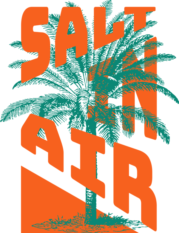 A vector illustration of a palm tree in green tone with an orange phrase design