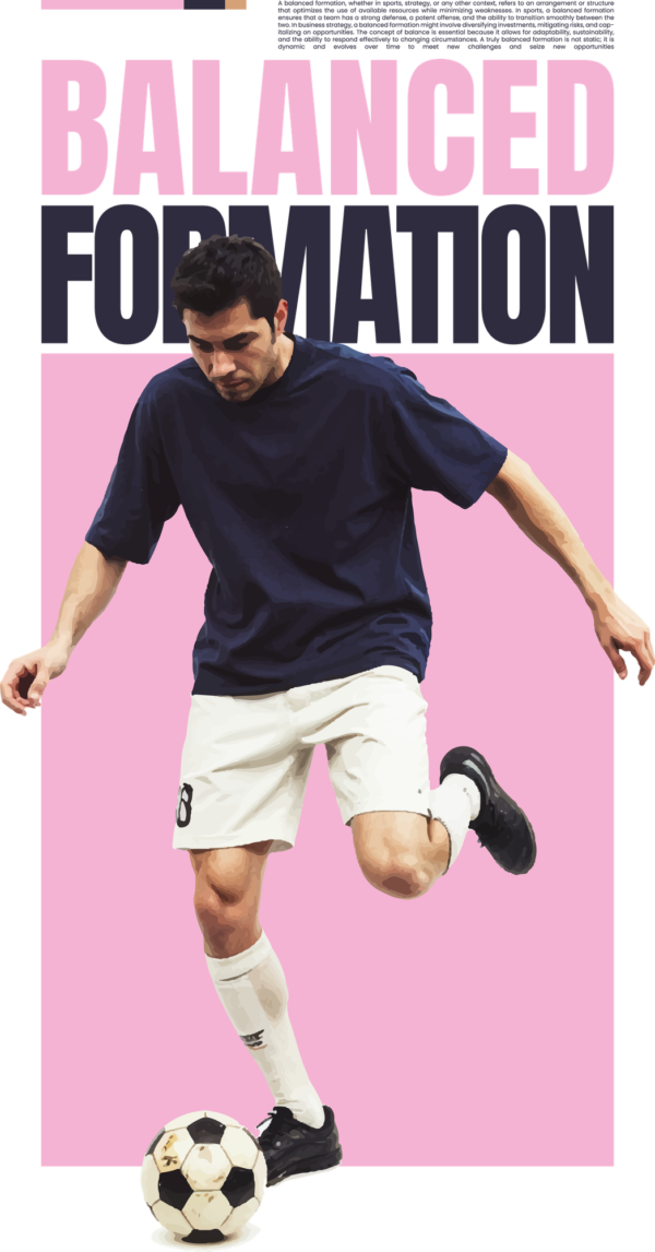 Amateur soccer player with a ball on a pink background and a phrase design