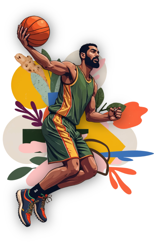 Basketball player in illustration on a colorful and organic background design
