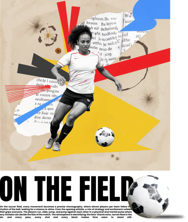 Girl carrying a soccer ball over an abstract background design