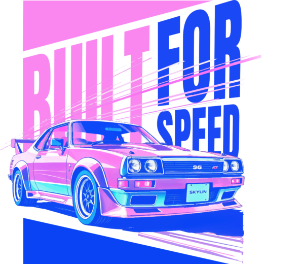 Japanese car jdm style in pink and blue tones design