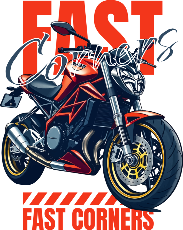 Naked motorcycle in orange tone with a speed phrase design